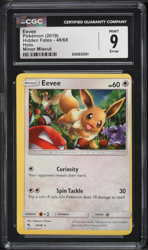 2019 Pokemon Sun & Moon Hidden Fates Minor Miscut Holo Eevee #48 CGC 9 MINT
