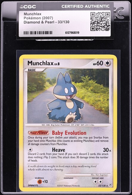 2007 Pokemon Diamond & Pearl Munchlax #33 CGC AUTH