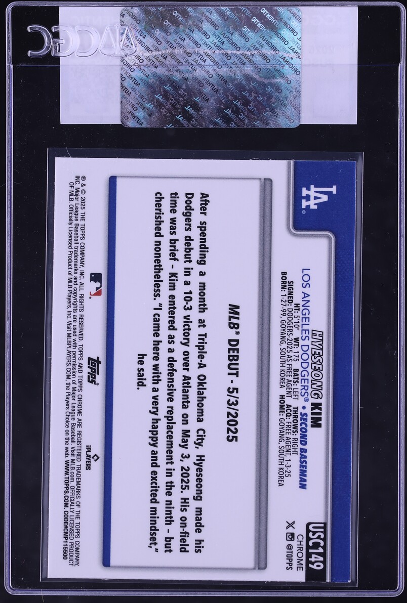 2025 Topps Chrome Update Hyeseong Kim ROOKIE #USC149 CGC AUTH