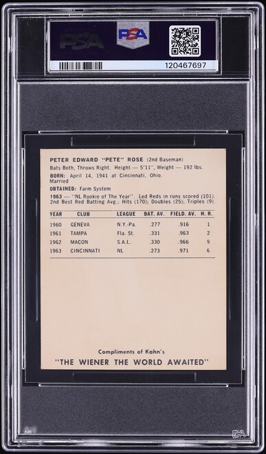 1964 Kahn's Wieners Pete Rose PSA 4 VGEX