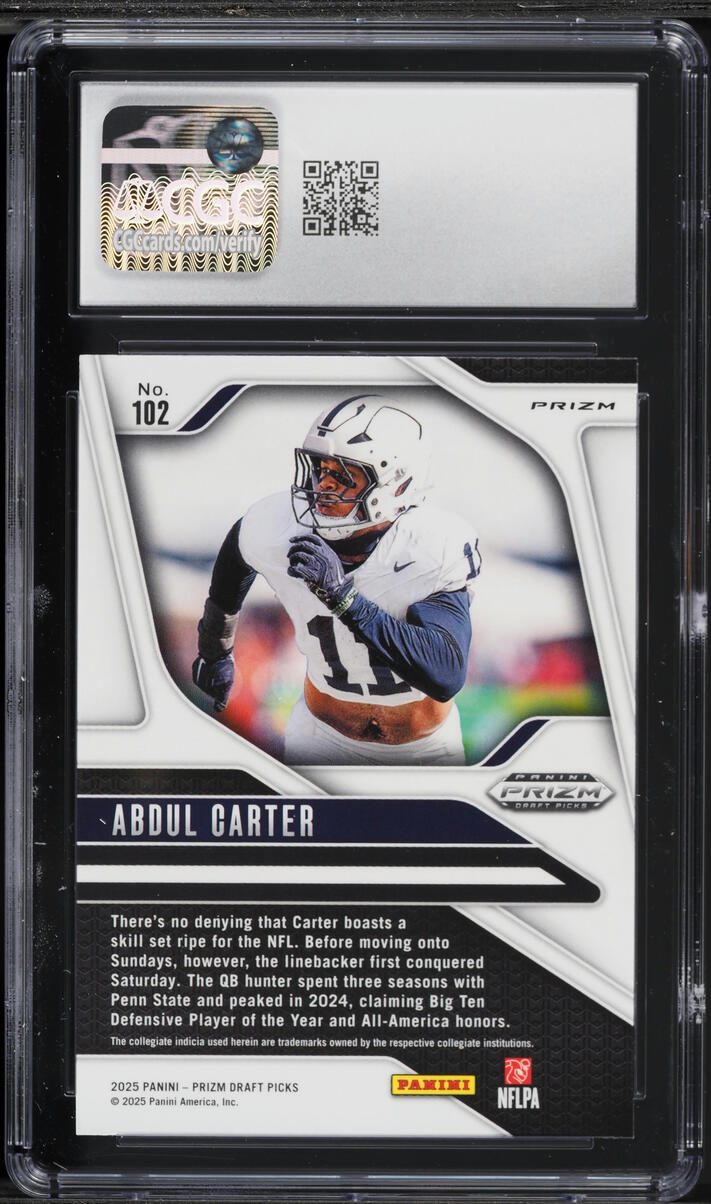 2025 Panini Prizm Draft Picks Silver Abdul Carter ROOKIE #102 CGC 10 GEM MINT