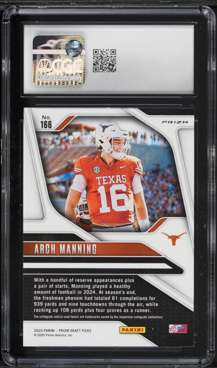 2025 Panini Prizm Draft Picks Green Arch Manning #166 CGC 10 GEM MINT
