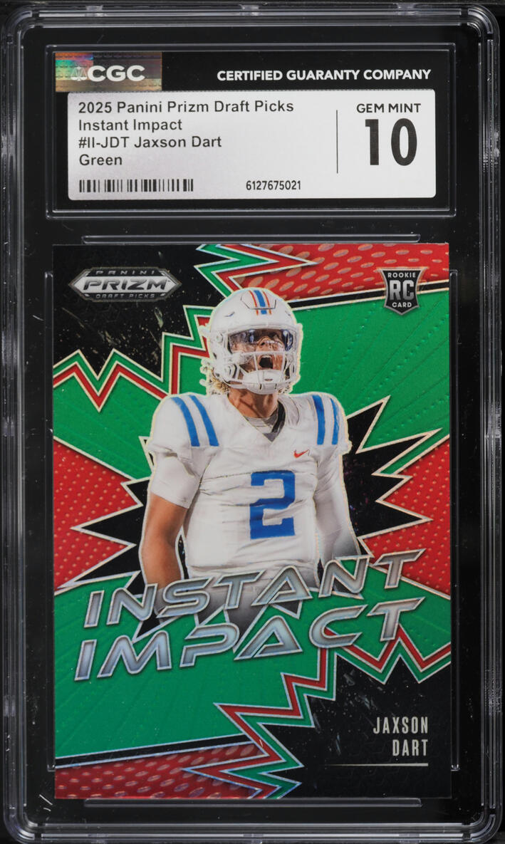 2025 Panini Prizm Draft Picks Instant Impact Green Jaxson Dart ROOKIE #II-JDT CGC 10 GEM MINT