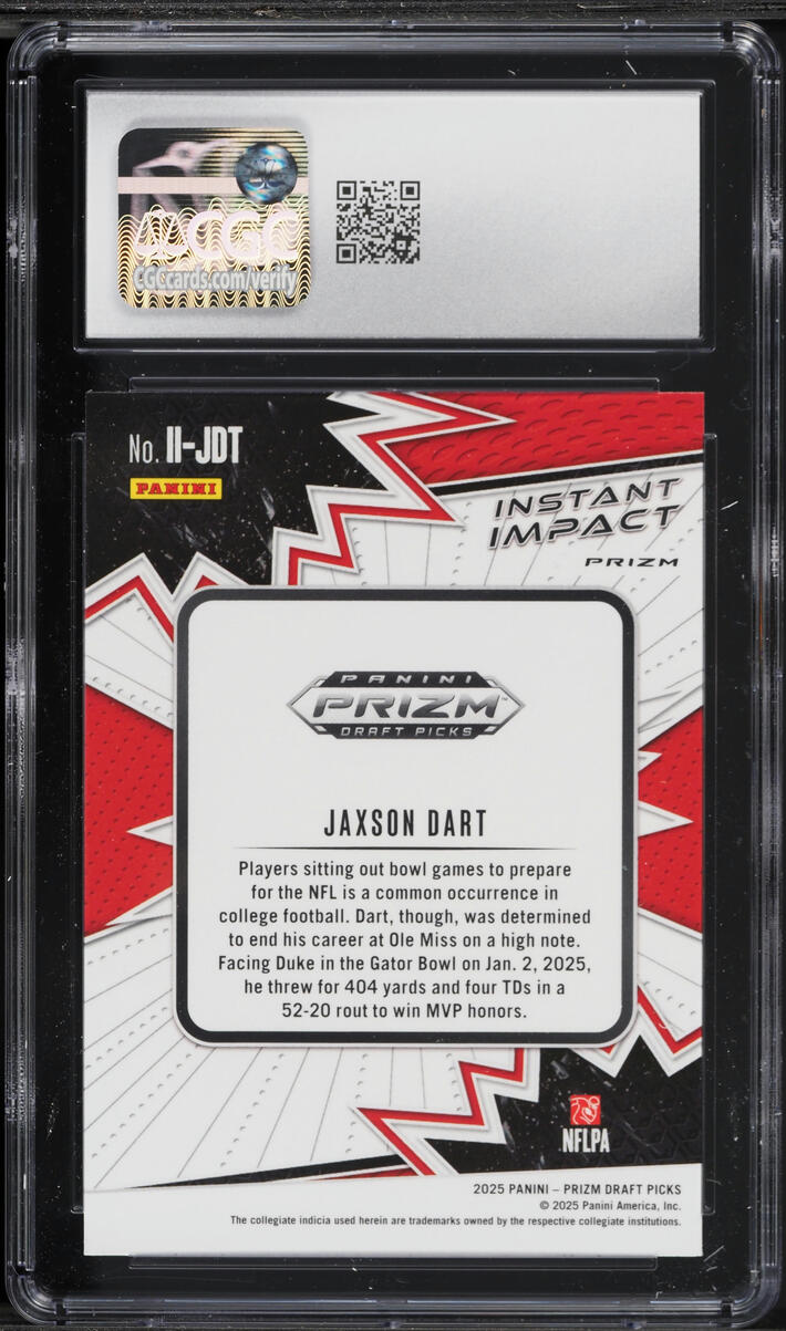 2025 Panini Prizm Draft Picks Instant Impact Green Jaxson Dart ROOKIE #II-JDT CGC 10 GEM MINT