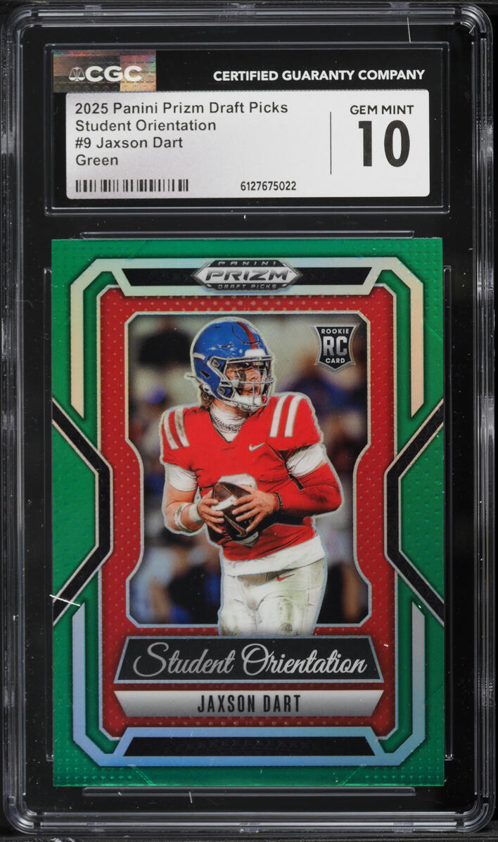 2025 Panini Prizm Draft Picks Student Orientation Green Jaxson Dart ROOKIE #9 CGC 10 GEM MINT