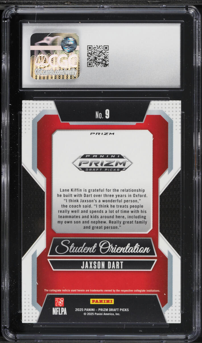 2025 Panini Prizm Draft Picks Student Orientation Green Jaxson Dart ROOKIE #9 CGC 10 GEM MINT