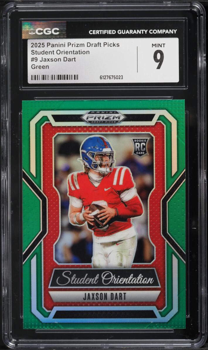 2025 Panini Prizm Draft Picks Student Orientation Green Jaxson Dart ROOKIE #9 CGC 9 MINT