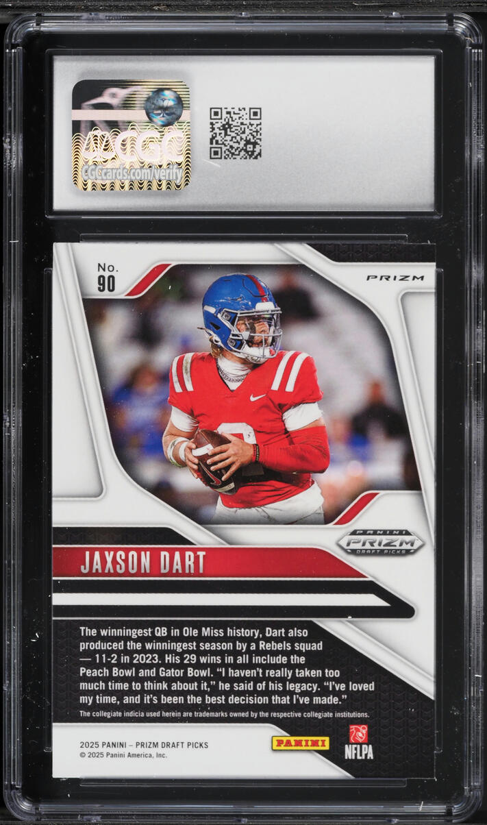 2025 Panini Prizm Draft Picks Green Jaxson Dart ROOKIE #90 CGC 10 GEM MINT