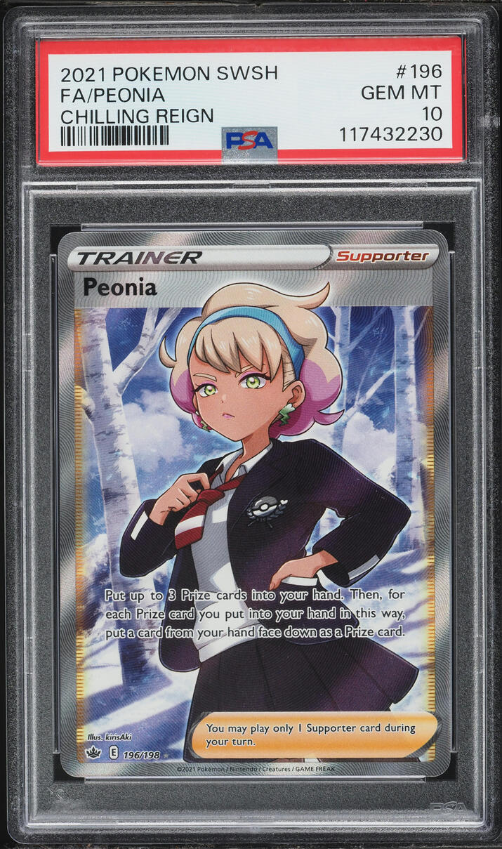2021 Pokemon Sword & Shield Chilling Reign Full Art Peonia #196 PSA 10 GEM MINT