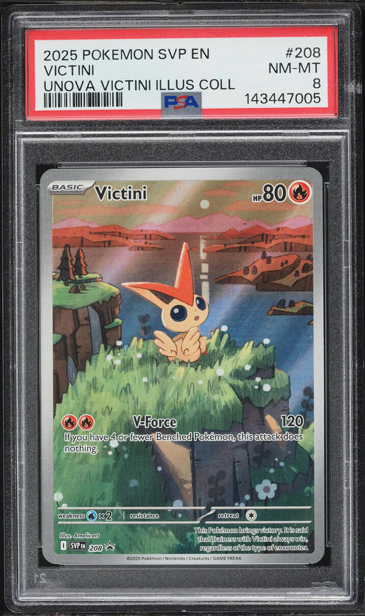 2025 Pokemon Scarlet & Violet Promo Unova Illustration Alt Art Victini #208 PSA 8 NM-MT