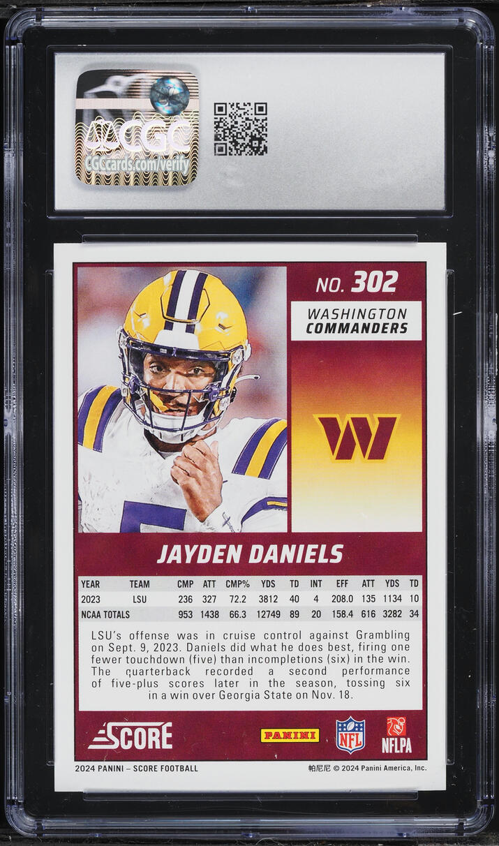 2024 Score Football Jayden Daniels ROOKIE #302 CGC 8 NM-MT
