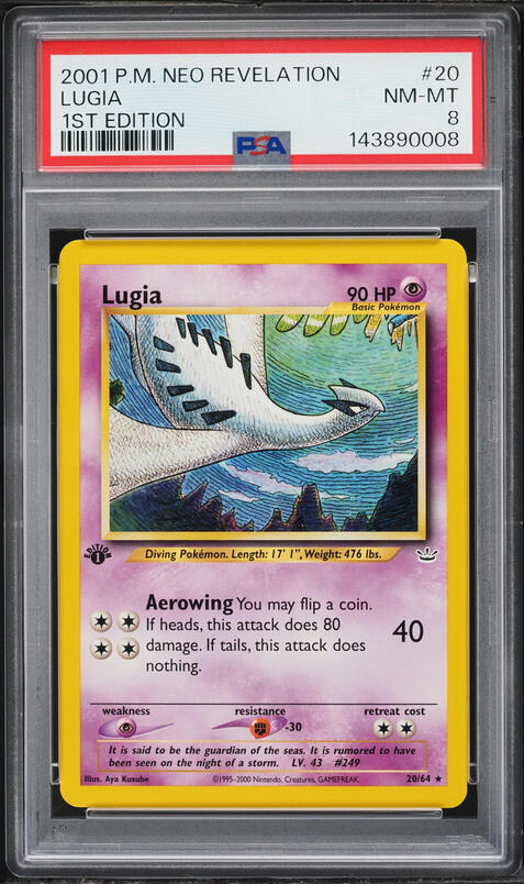 1st edition lugia pokemon card Commemorate your favorite tabletop game with this Lugia 2001 Pokemon Neo Revelation Rare #20 PSA Authenticated 9 Card 2000 Neo Genesis - 1st
