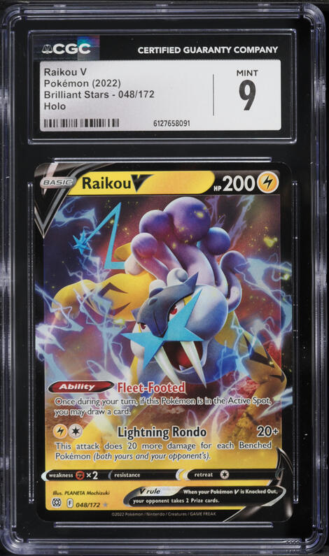 2022 Pokemon Sword & Shield Brilliant Stars Holo Raikou V #48 CGC 9 MINT