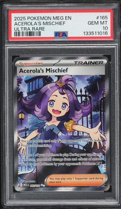 2025 Pokemon Mega Evolution Full Art Acerola's Mischief #165 PSA 10 GEM MINT