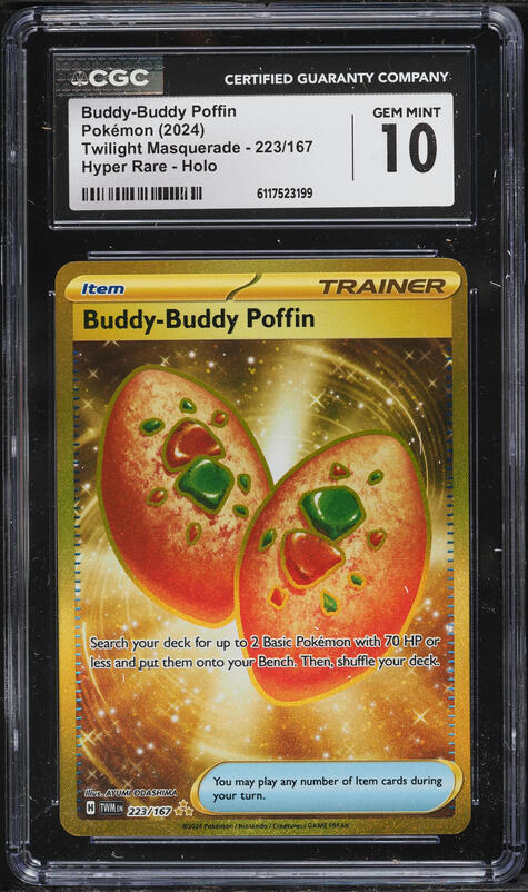 2024 Pokemon Scarlet & Violet Twilight Masquerade Gold Rare Buddy-Buddy Poffin #223 CGC 10 GEM