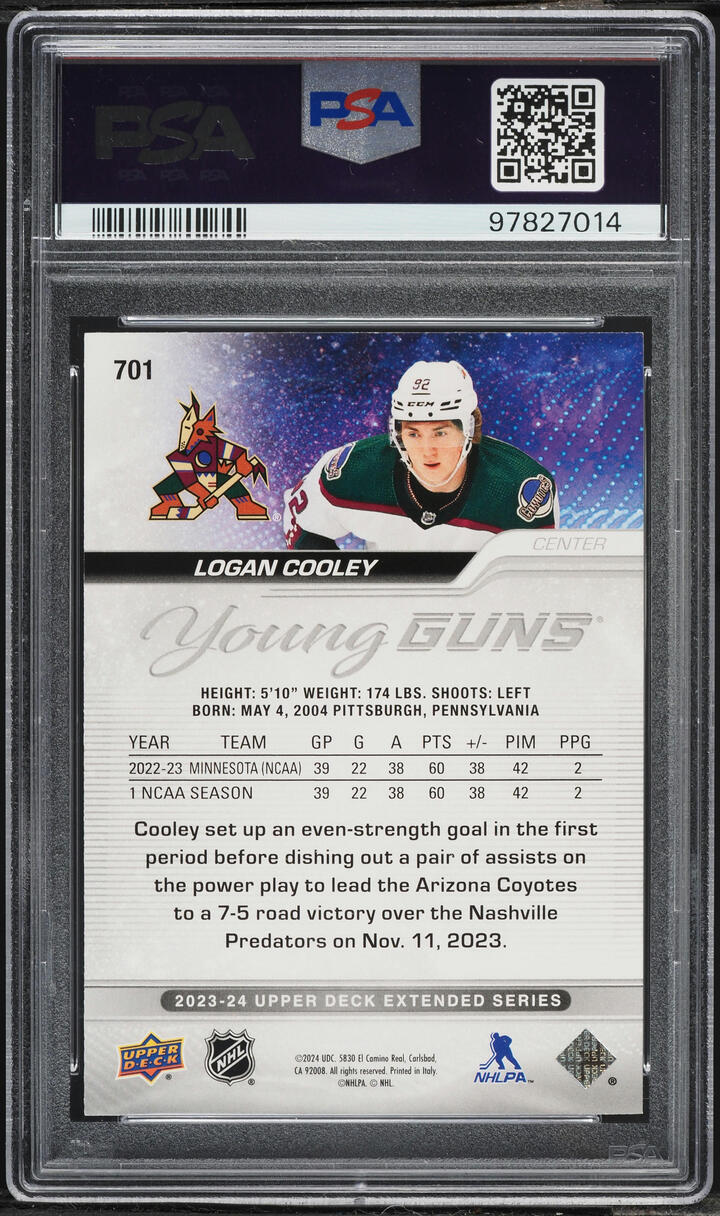 2023 Upper Deck Young Guns Logan Cooley ROOKIE #701 PSA 10 GEM MINT