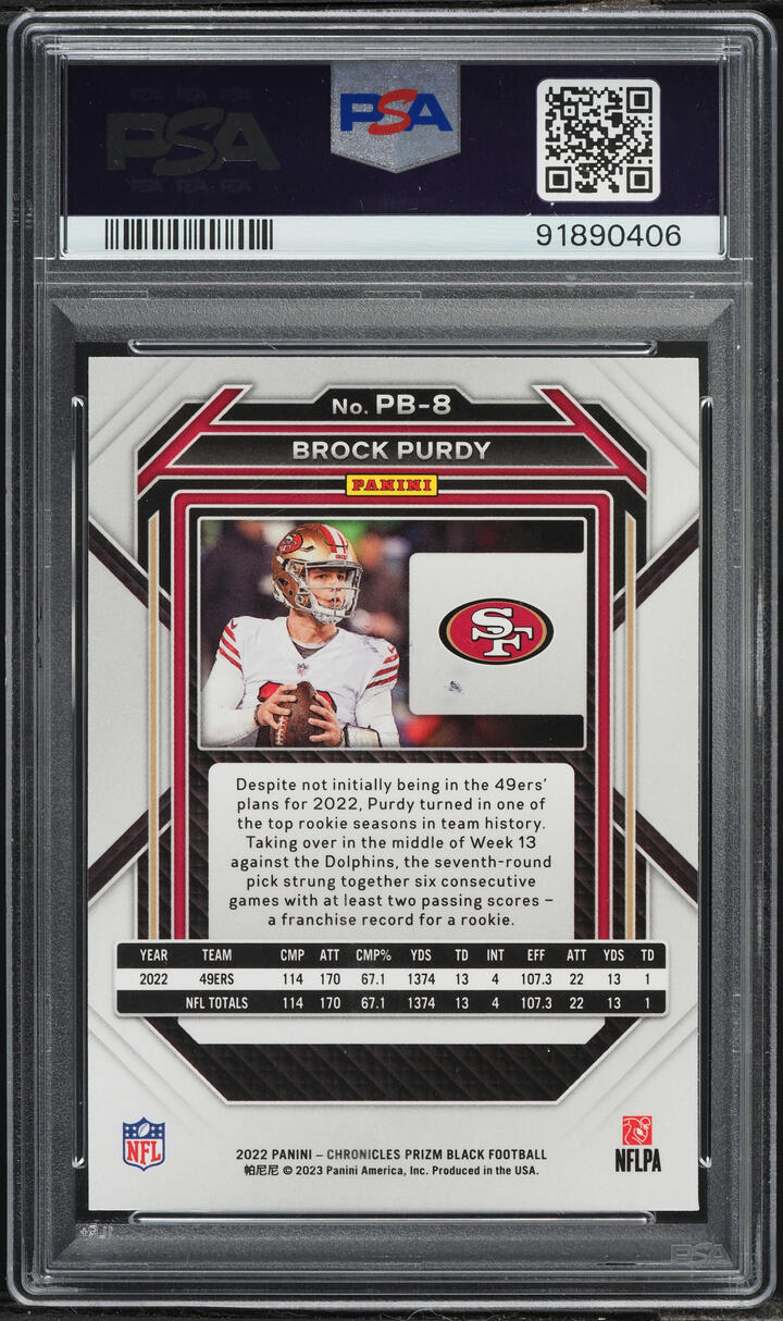 2022 Panini Chronicles Prizm Black Brock Purdy ROOKIE #PB-8 PSA 10 GEM MINT