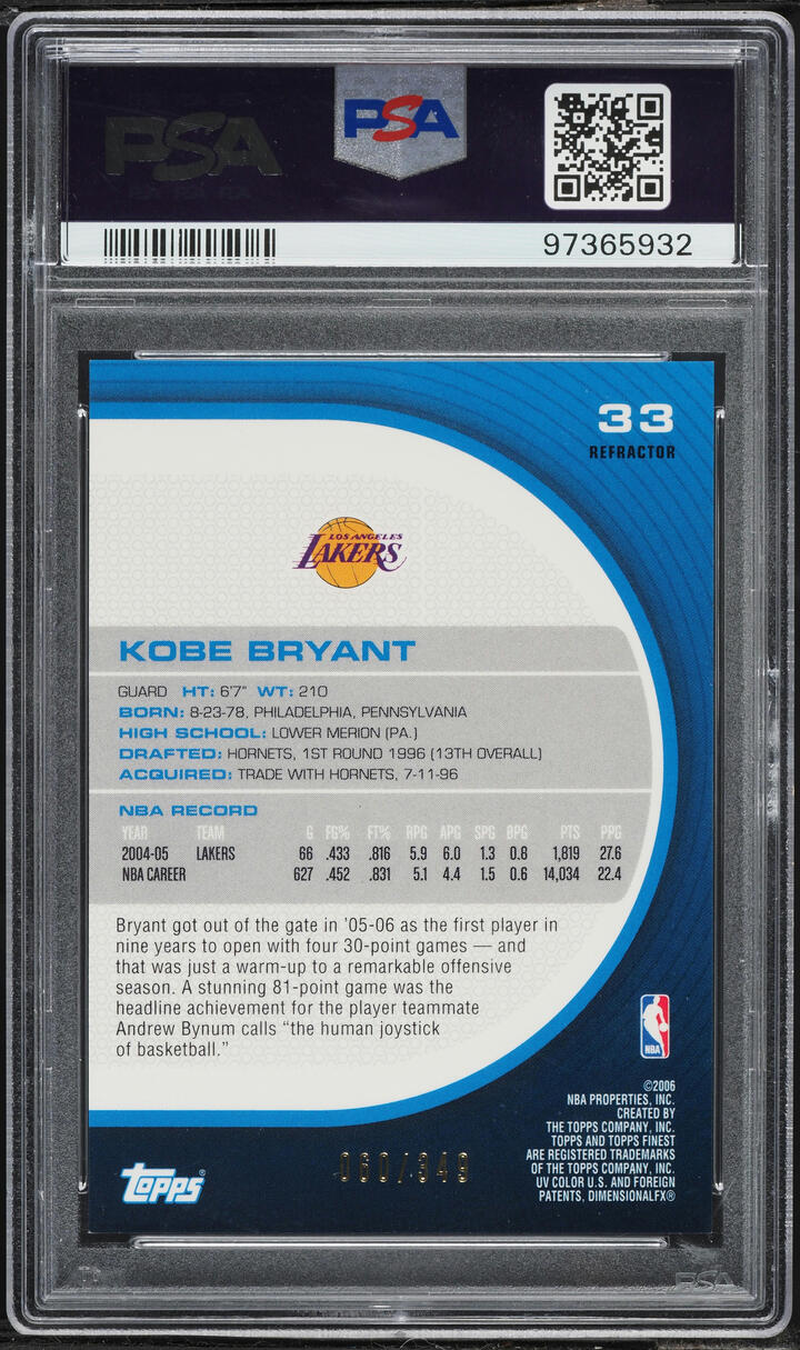 2005 Finest Refractor Kobe Bryant /349 #33 PSA 9 MINT