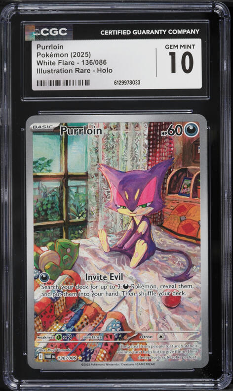 2025 Pokemon Scarlet & Violet White Flare IR Purrloin #136 CGC 10