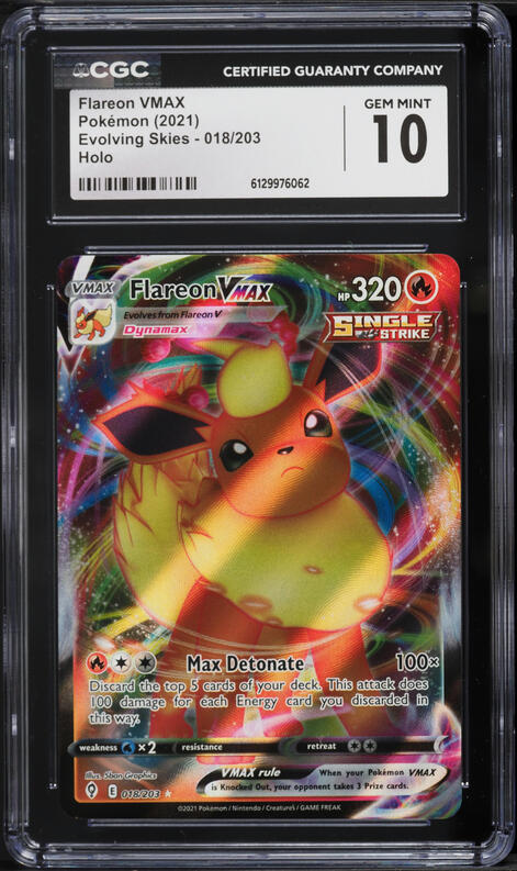 2021 Pokemon Sword & Shield Evolving Skies Full Art Flareon VMAX #18 CGC 10 GEM MINT