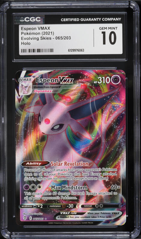 2021 Pokemon Sword & Shield Evolving Skies Full Art Espeon VMAX #65 CGC 10 GEM MINT