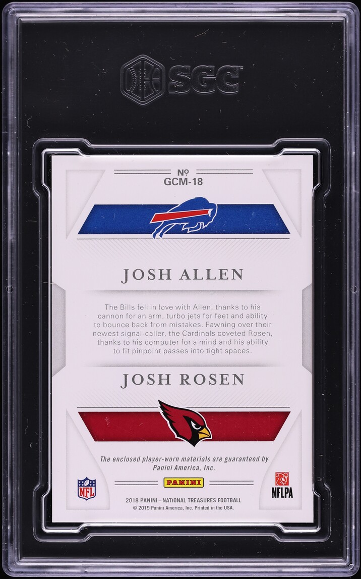 2018 National Treasures Gear Combo Materials Josh Allen & Josh Rosen RC PATCH /99 #GCM-18 SGC 9