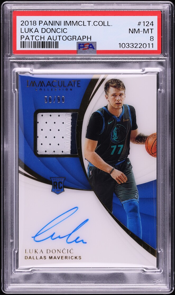 2018 Immaculate Collection Luka Doncic ROOKIE PATCH AUTO /99 #124 PSA 8 NM-MT