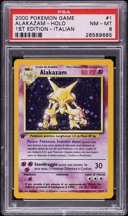 2000 Pokemon Italian Base Set 1st Edition Holo Alakazam #1 PSA 8 NM-MT on  Fanatics Collect