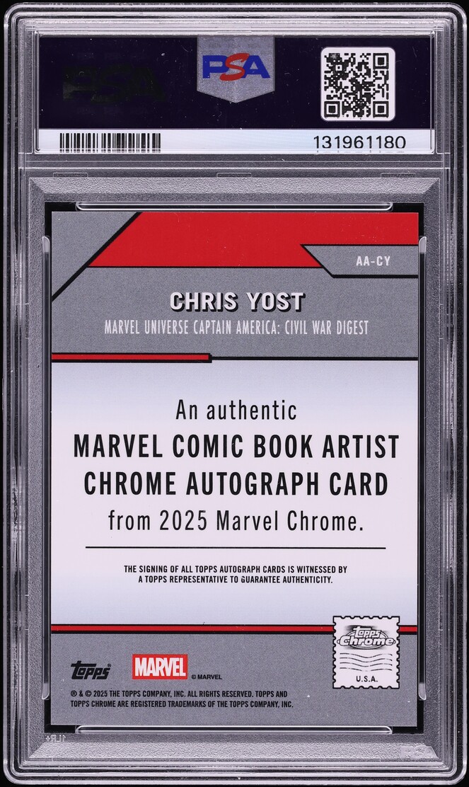 2025 Topps Chrome Marvel Comic Book Artist & Writer Orange Refractor Chris Yost AUTO /25 PSA 10