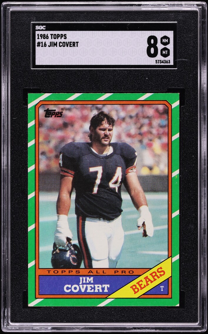 1986 Topps Football Jim Covert #16 SGC 8 NM-MT