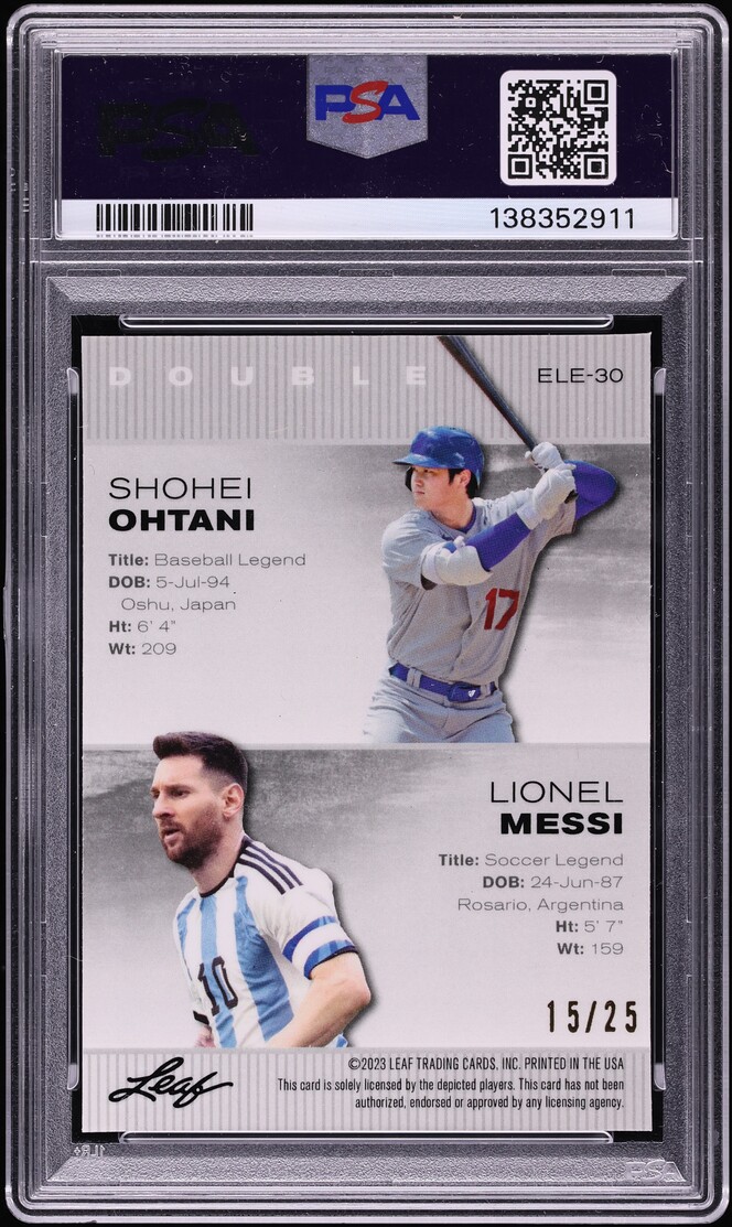 2023 Leaf Special Release Metal Exclusive Legends Shohei Ohtani Lionel Messi /25 #ELE-30 PSA 10