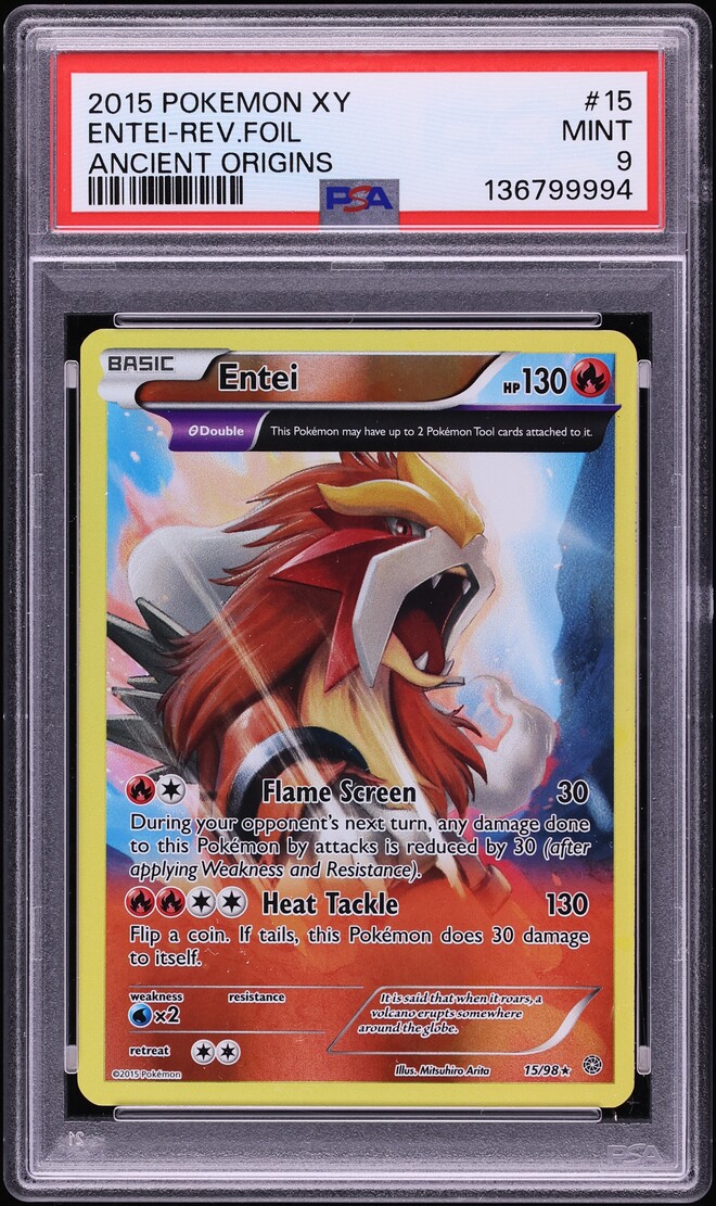 2015 Pokemon XY Ancient Origins Rev Foil Entei #15 PSA 9 MINT