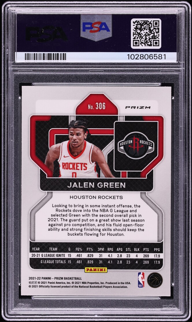 2021 Panini Prizm Silver Jalen Green ROOKIE #306 PSA 10 GEM MINT