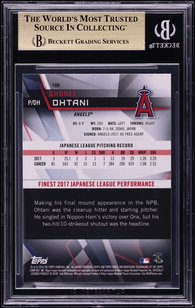 2018 Finest Refractor Shohei Ohtani ROOKIE #100 BGS 9.5 GEM MINT