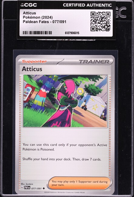 2024 Pokemon Paldean Fates Atticus #077 CGC AUTH