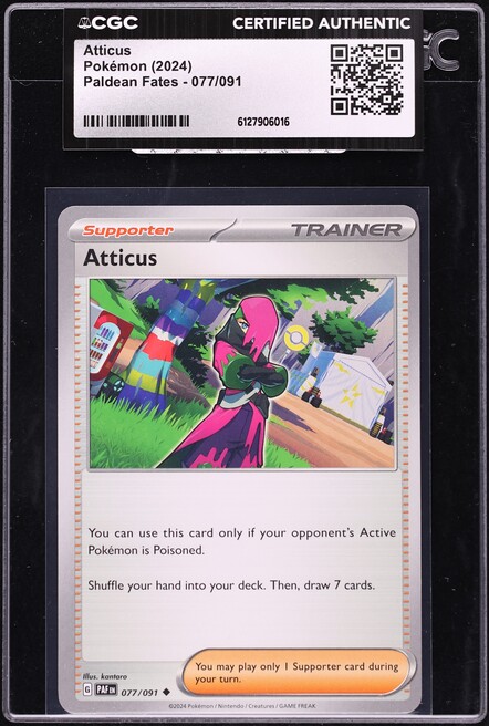 2024 Pokemon Paldean Fates Atticus #077 CGC AUTH