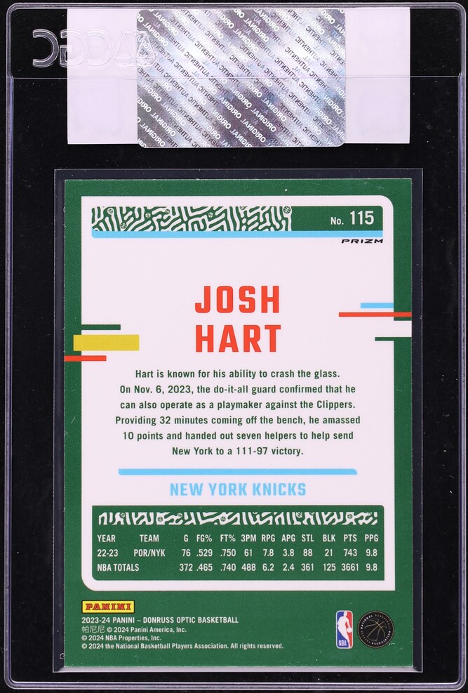 2023 Donruss Optic Hyper Pink Josh Hart #115 CGC AUTH