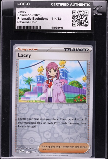 2025 Pokemon SV Prismatic Evolutions Reverse Holo Lacey #114 CGC AUTH