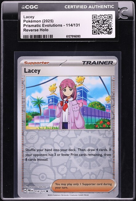 2025 Pokemon SV Prismatic Evolutions Reverse Holo Lacey #114 CGC AUTH