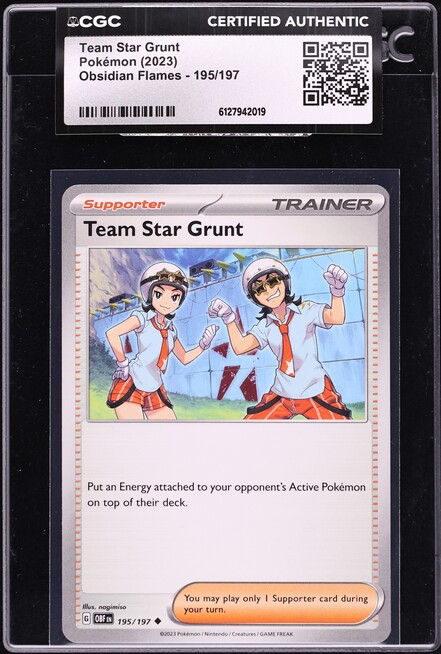 2023 Pokemon Scarlet & Violet Obsidian Flames Team Star Grunt #195 CGC AUTH