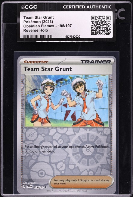 2023 Pokemon Scarlet & Violet Obsidian Flames Reverse Holo Team Star Grunt #195 CGC AUTH