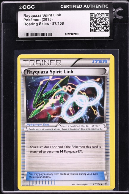 2015 Pokemon XY Roaring Skies Rayquaza Spirit Link #87 CGC AUTH
