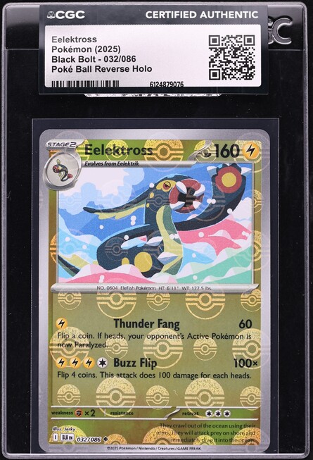 2025 Pokemon Scarlet & Violet Black Bolt Poke Ball Reverse Holo Eelektross #32 CGC AUTH