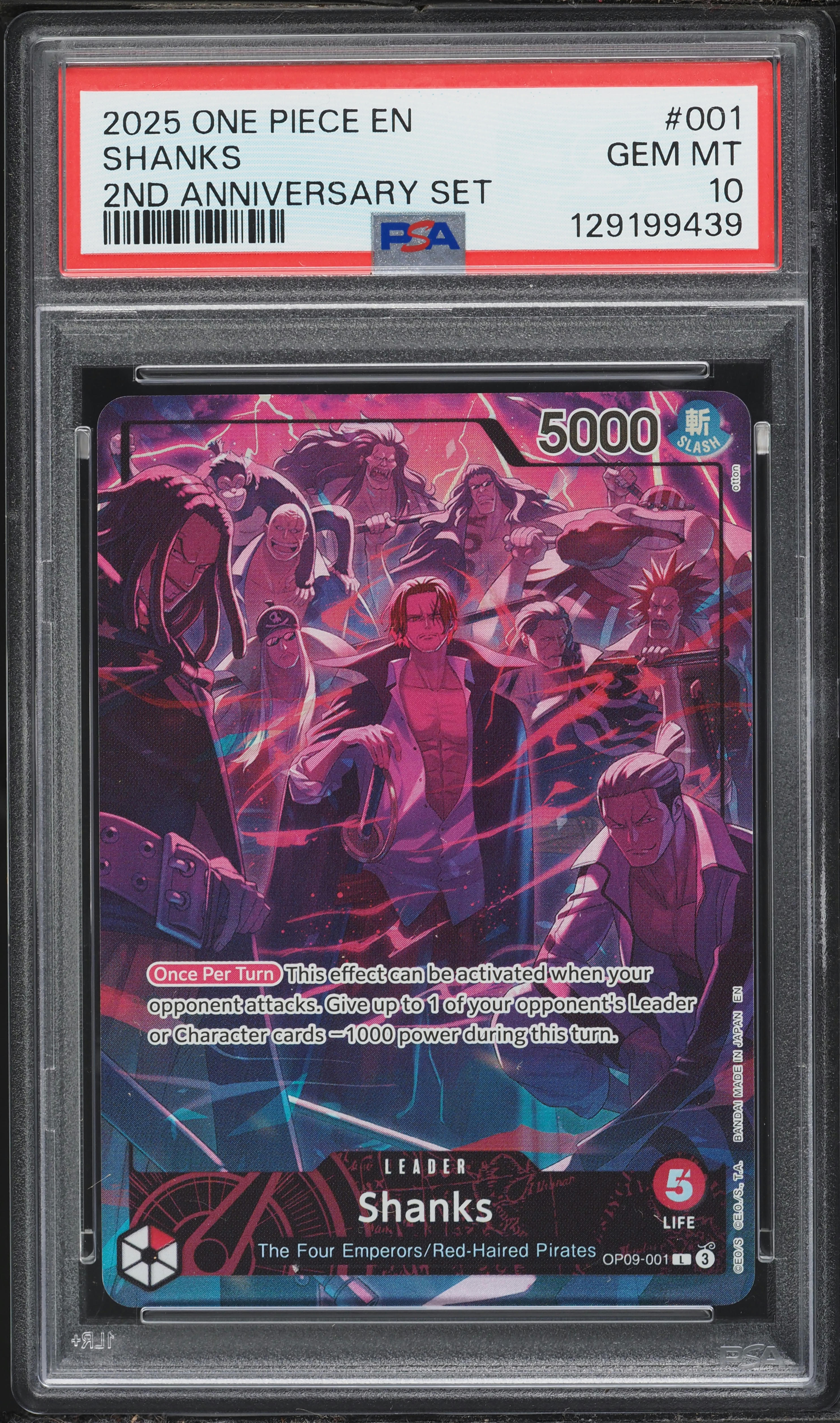 2025 One Piece 2nd Anniversary Set Leader Shanks #OP09-001 PSA 10
