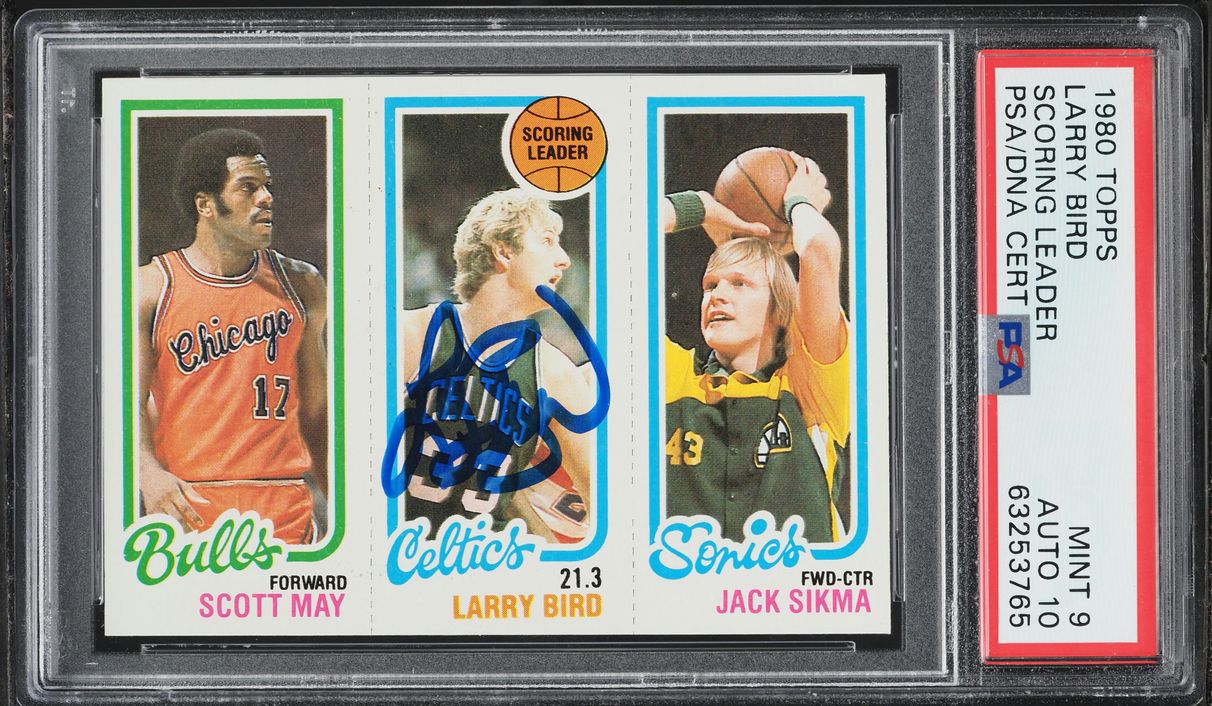 1980 Topps Basketball Scott May Jack Sikma Larry Bird SCORING LEADERS AUTO DNA 10 PSA 9 MINT