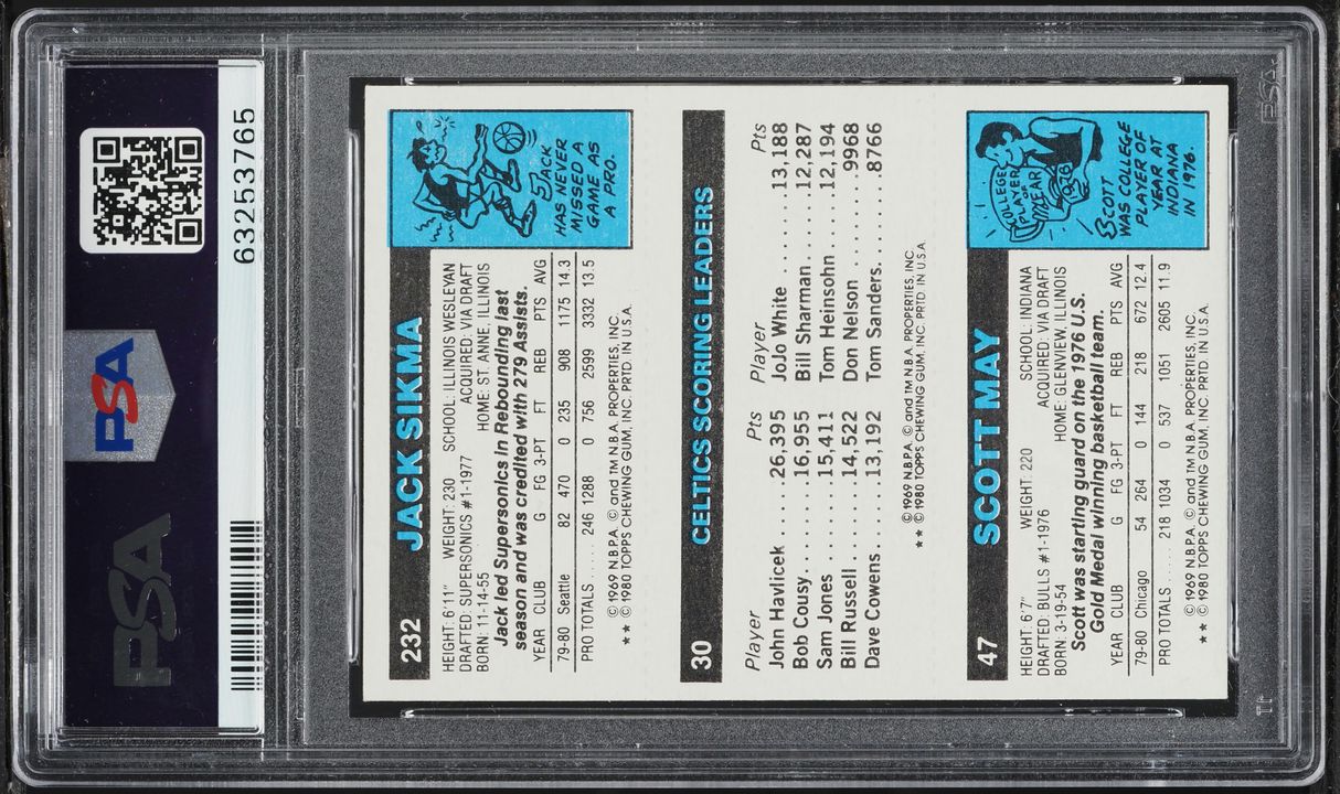 1980 Topps Basketball Scott May Jack Sikma Larry Bird SCORING LEADERS AUTO DNA 10 PSA 9 MINT