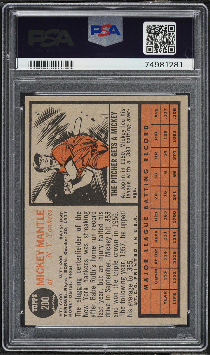 1962 Topps Mickey Mantle #200 PSA 5 EX