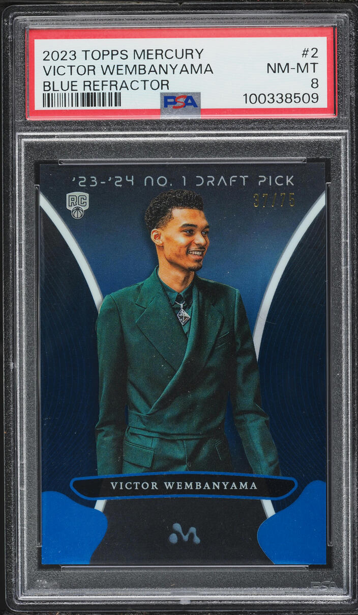 2023 Topps Mercury Blue Refractor Victor Wembanyama ROOKIE /75 #2 PSA 8 NM-MT