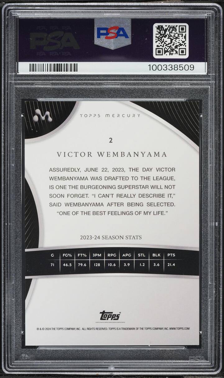 2023 Topps Mercury Blue Refractor Victor Wembanyama ROOKIE /75 #2 PSA 8 NM-MT