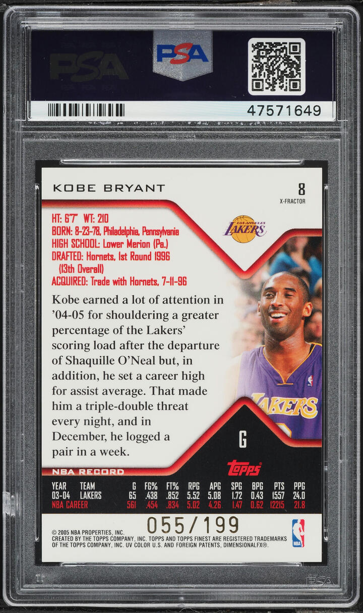 2004 Finest Xfractor Kobe Bryant /199 #8 PSA 10 GEM MINT